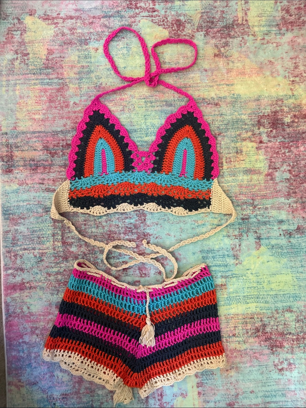 Handmade Crochet Crop Top & Shorts Set in Hot Pink, Teal, Coral, Navy, Cream